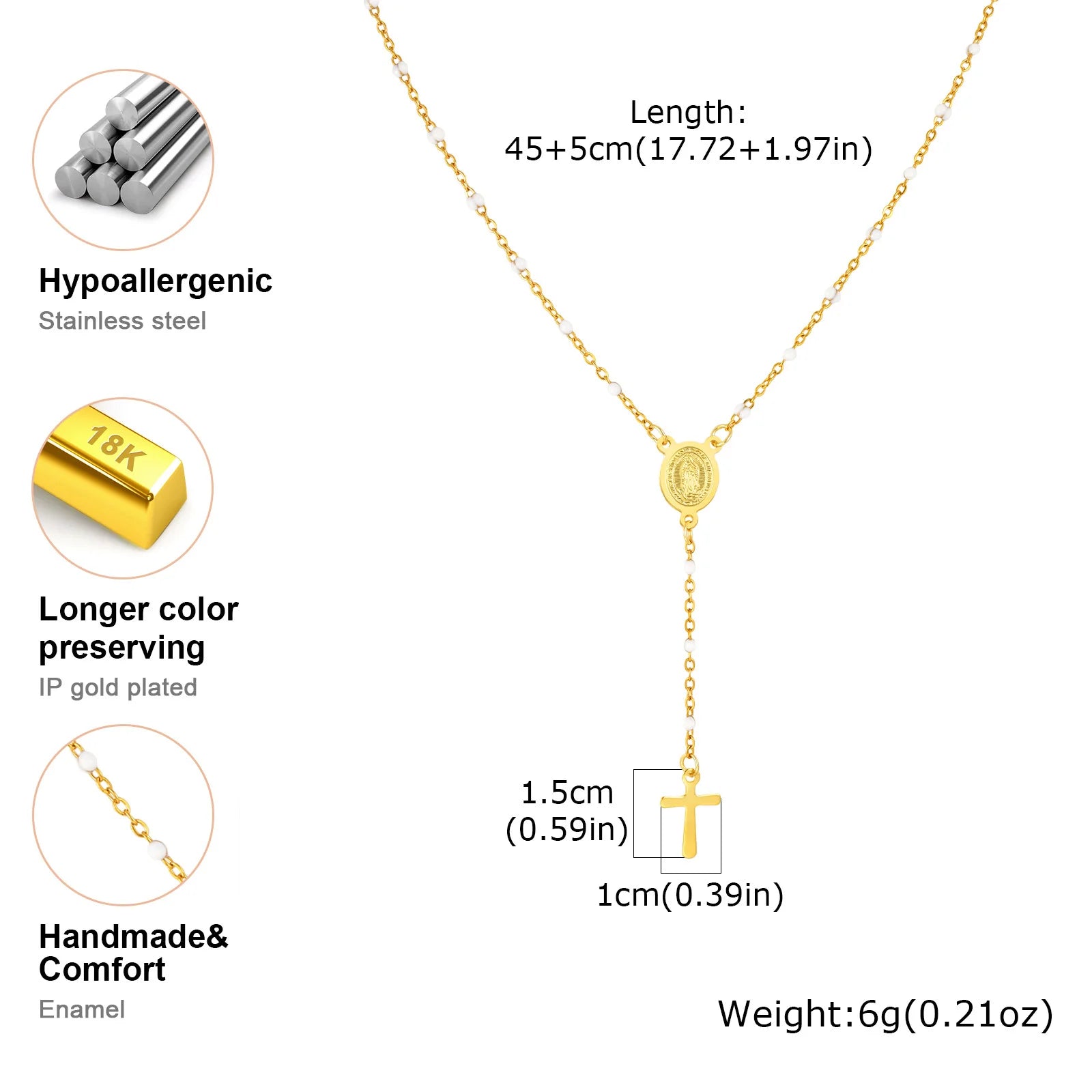 Rosary Halsband Jungfru Maria - 18K Guldplätering Y-form