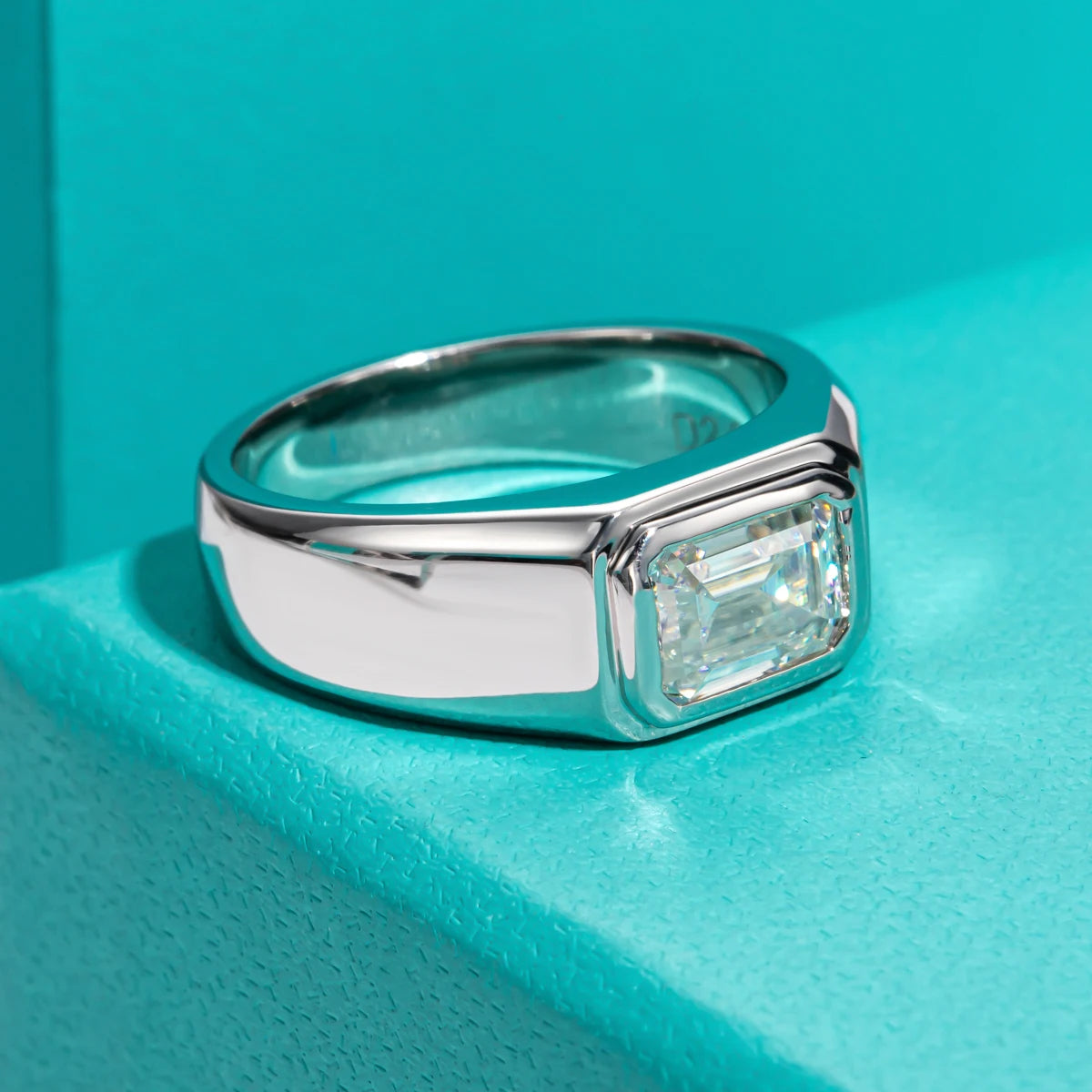 Herrring i 925 Silver med 2ct Emerald Cut Moissanite