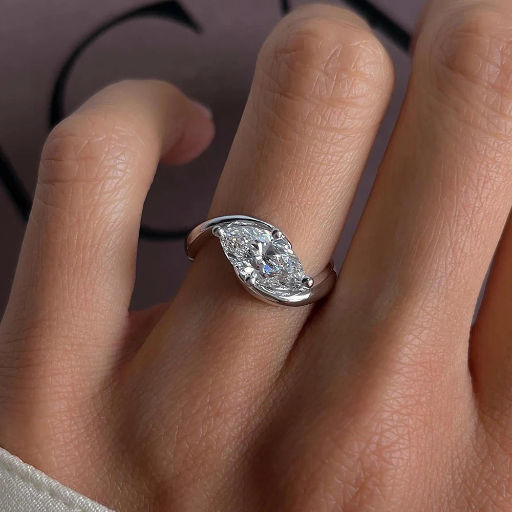 Moissanite Ring 1-2ct Marquise Cut - 925 Silver 18K Guldplätering