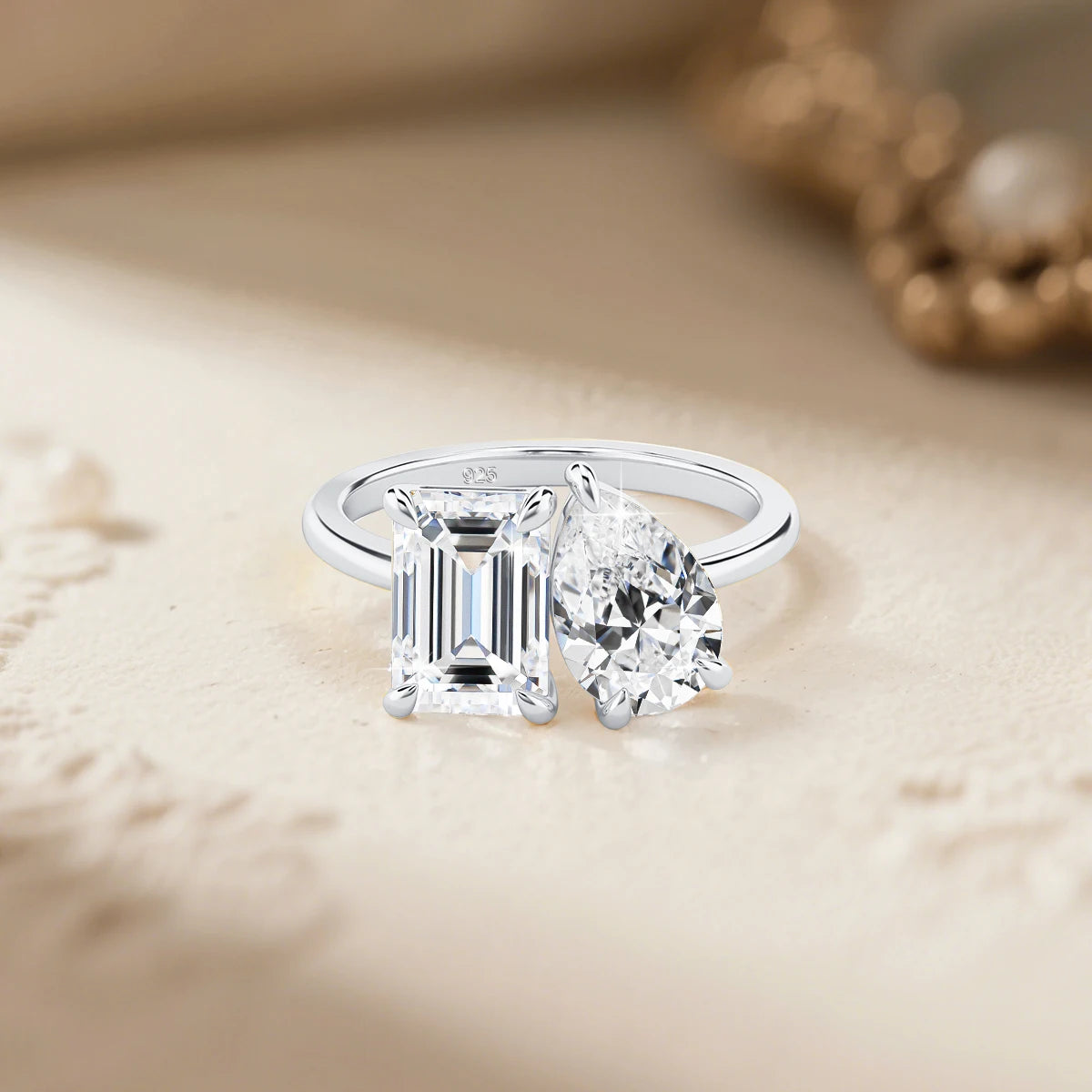 Moissanite Ring 3.5ct 2-Sten - 925 Silver 18K Guldplätering