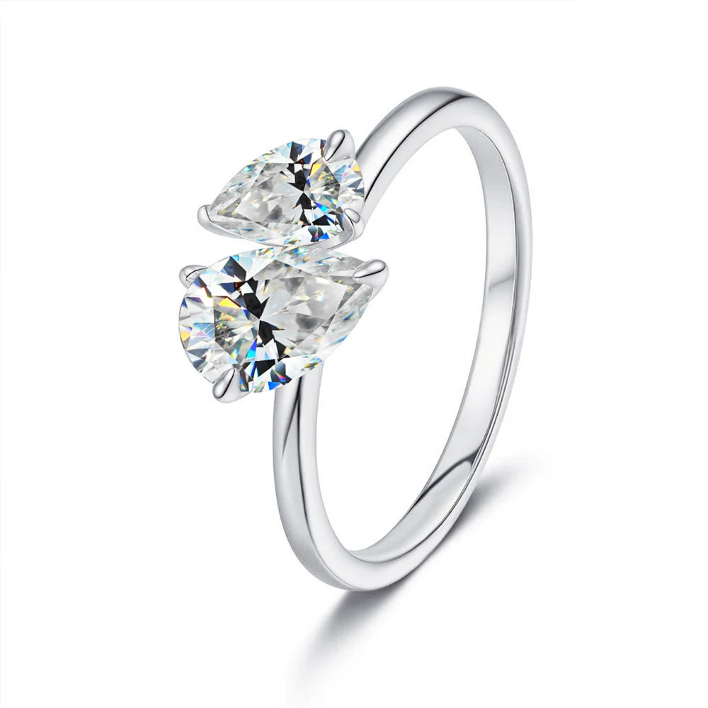 Moissanite Ring 1.5ct Dubbel Pear Cut - 925 Silver 18K Guldplätering