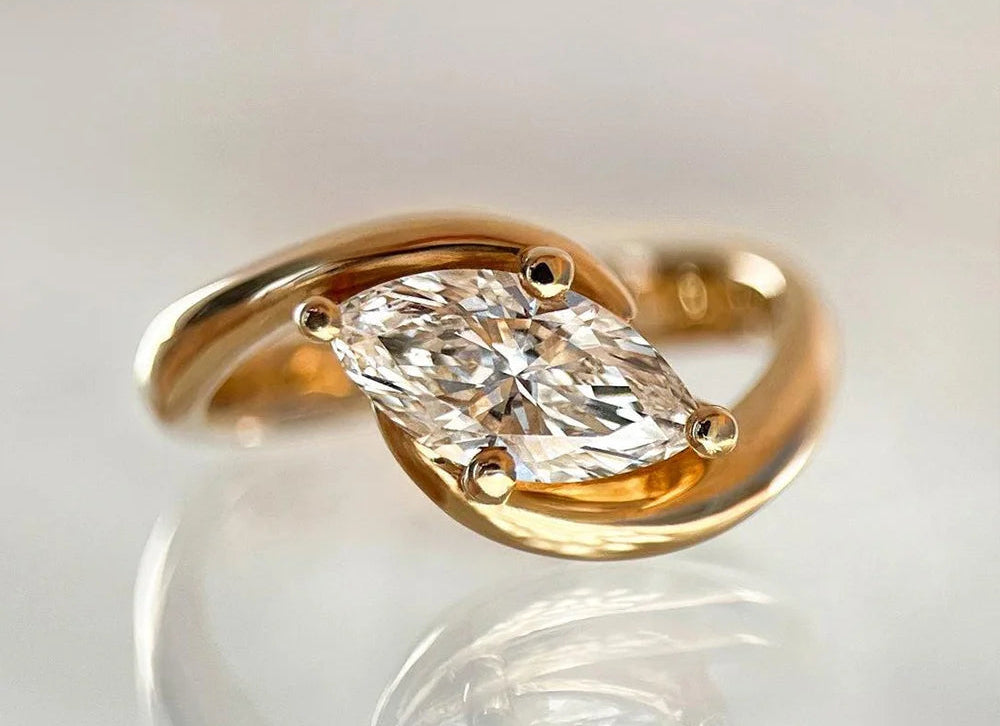 Moissanite Ring 1-2ct Marquise Cut - 925 Silver 18K Guldplätering