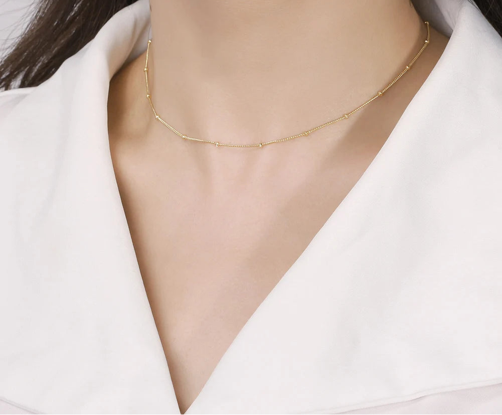 Bead Side Chain Halsband 925 Silver - 14K Guldplätering 35-40cm