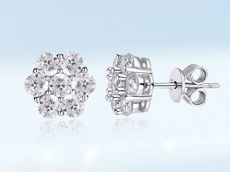 Moissanite Blomörhängen 1.4ct 7 Stenar - 925 Sterling Silver 18K vit guldplätering