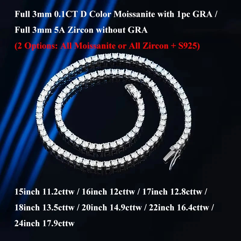 Moissanite Tennis Halsband 2-5mm Full D-färg - 925 Silver med Certifikat