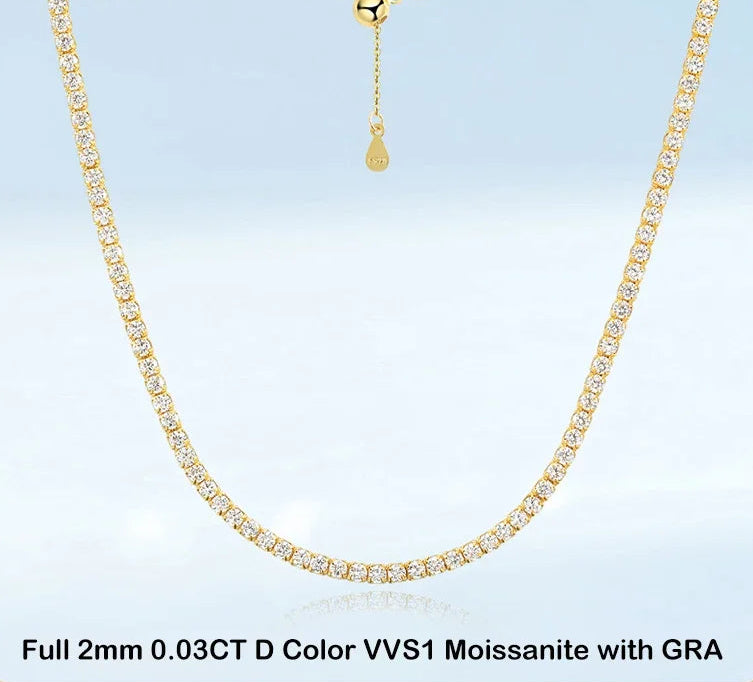 Moissanite Tennis Halsband 2mm 0.03ct D-färg - 925 Silver 18K Guldplätering