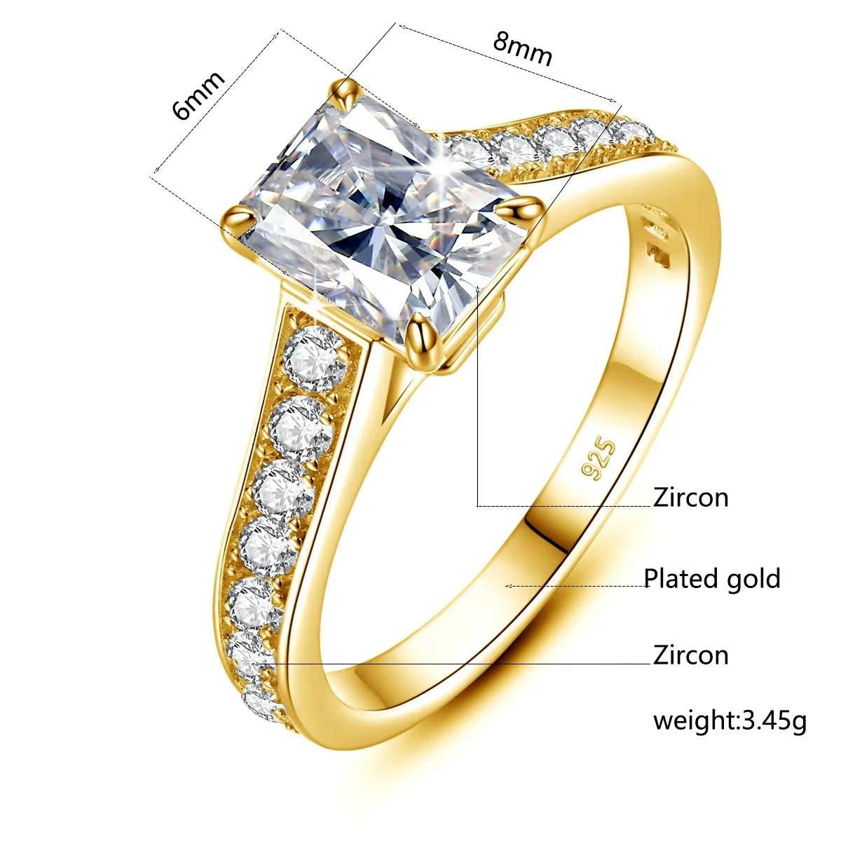 Förlovningsring Moissanite 2ct Emerald Cut 925 Silver