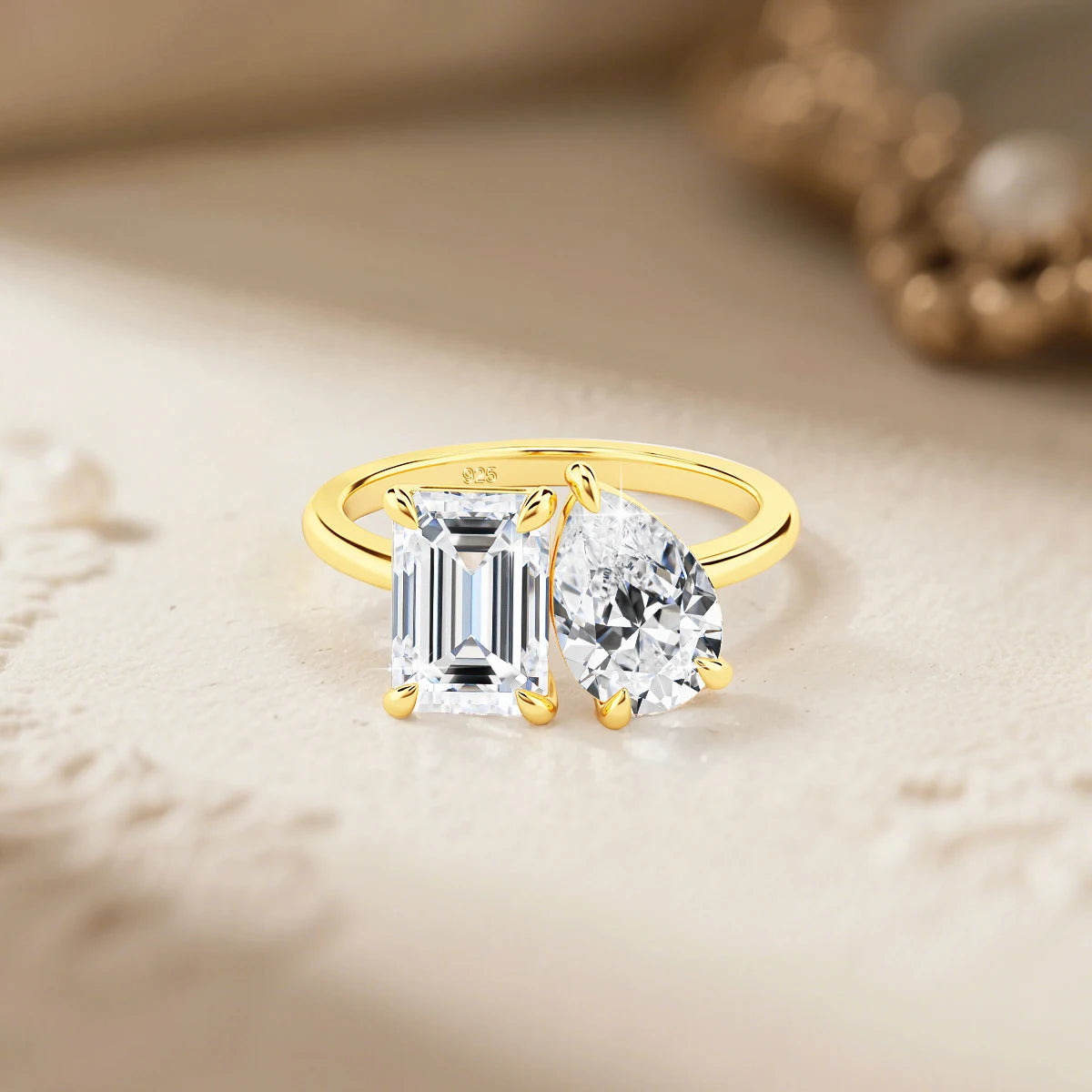 Moissanite Ring 3.5ct 2-Sten - 925 Silver 18K Guldplätering