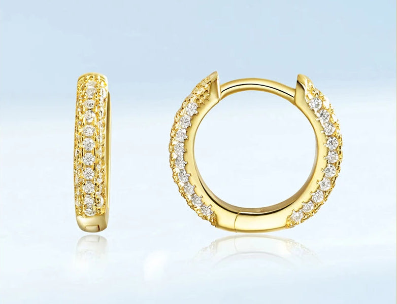 Moissanite Hoop Örhängen 1mm - 925 Silver 18K Guldplätering