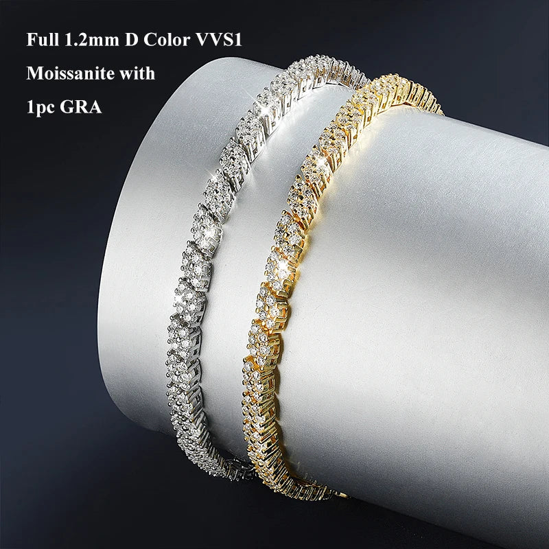 Moissanite Tennis Armband Rhombus 1.2mm D-färg - 925 Silver 18K Plätering