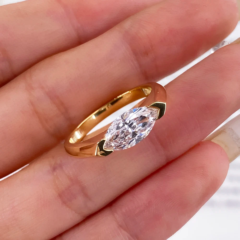 Moissanite Ring 1ct Marquise Cut - 925 Silver 18K Guldplätering