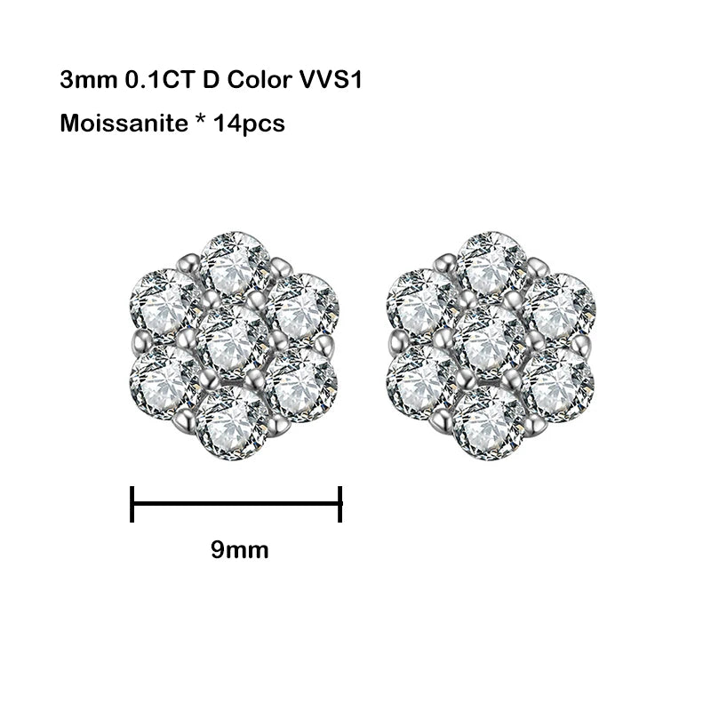 Moissanite Blomörhängen 1.4ct 7 Stenar - 925 Sterling Silver 18K vit guldplätering