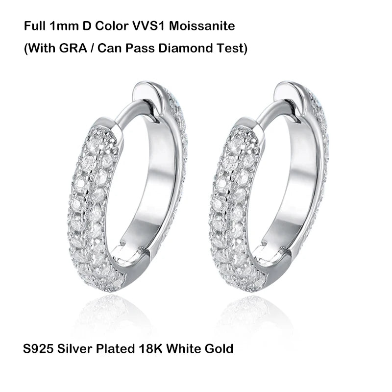 Moissanite Hoop Örhängen 1mm - 925 Silver 18K Guldplätering