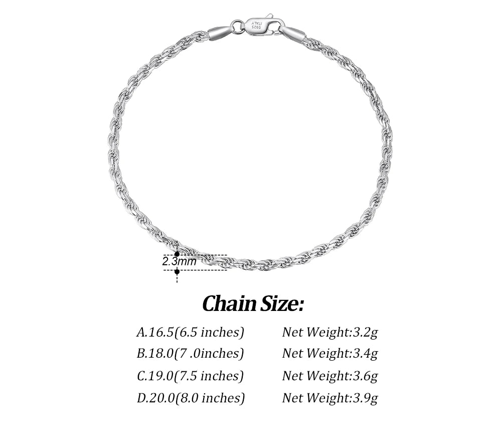Rope Chain Armband 3.3mm 925 Silver - 18K Guldplätering Unisex