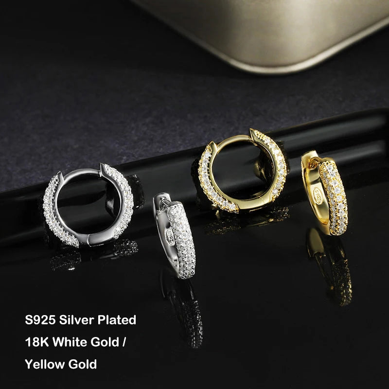 Moissanite Hoop Örhängen 1mm - 925 Silver 18K Guldplätering