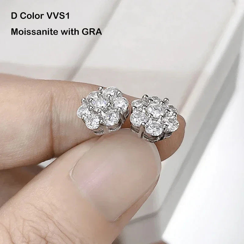 Moissanite Blomörhängen 1.4ct 7 Stenar - 925 Sterling Silver 18K vit guldplätering
