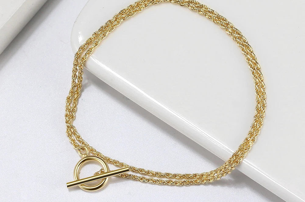 Braided Chain Armband 1.5mm 925 Silver - 14K Guldplätering OT Toggle