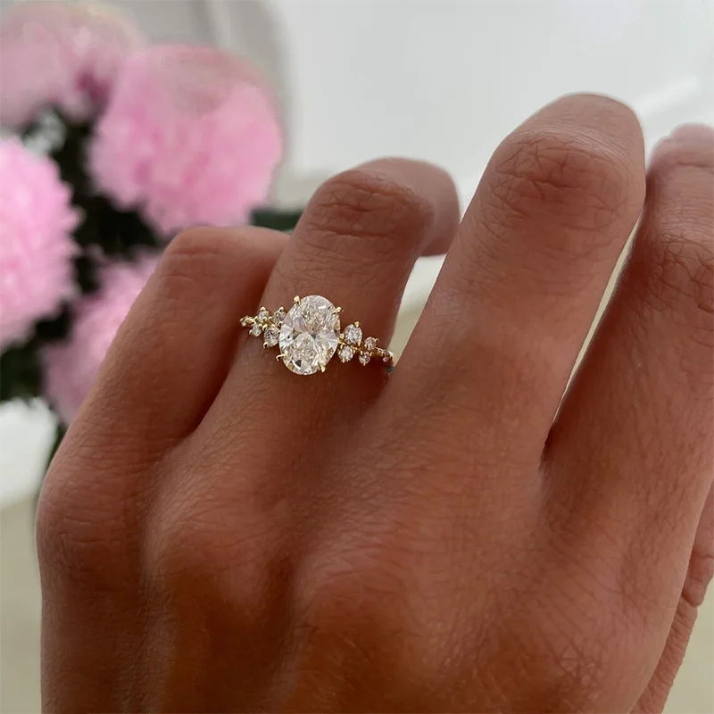 Moissanite Ring 1-3ct Oval Cut Halo - 925 Silver med Certifikat