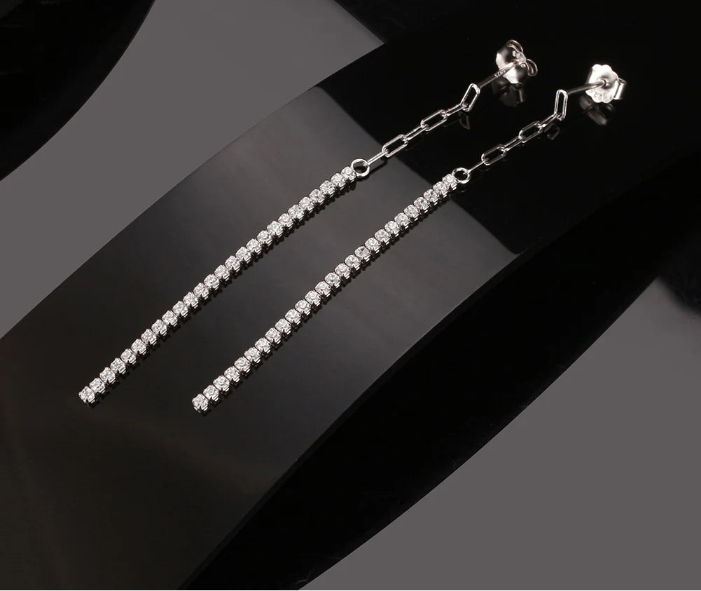 Tassel Örhängen Zirkon 925 Silver - Långa Kedja Drop Tennis