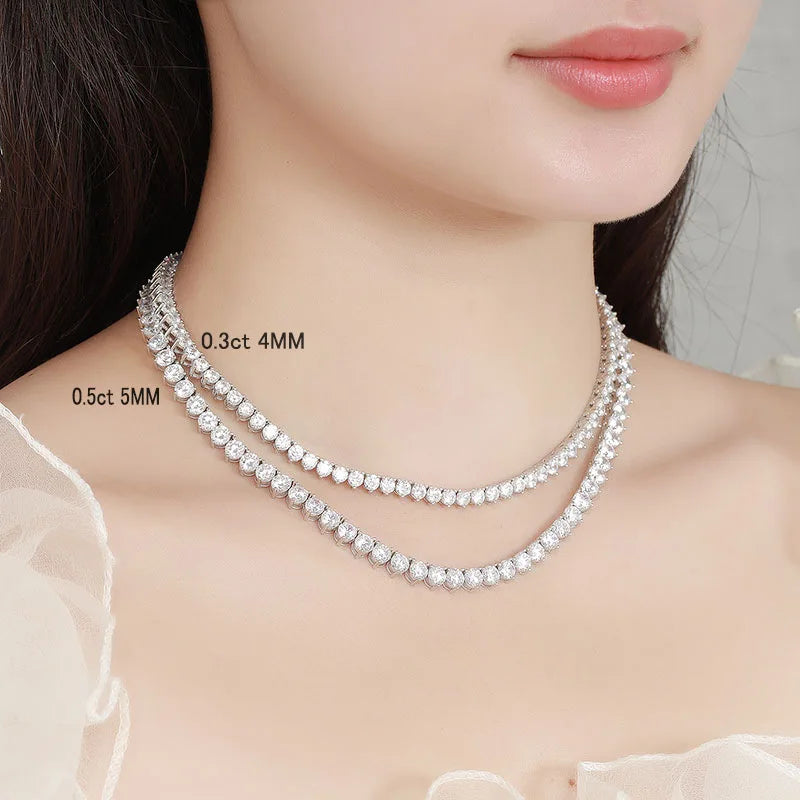 Moissanite Tennishalsband 3-5mm - 925 Silver 18K vit guldplätering
