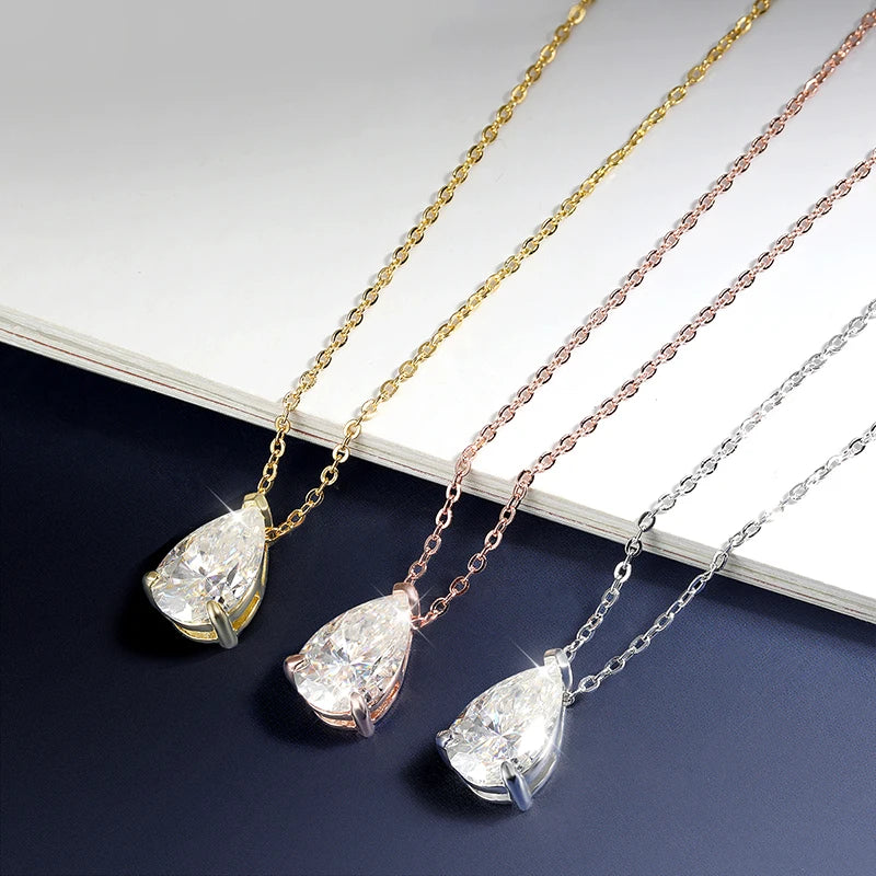 Moissanite Halsband 1-5ct Pear Cut D-färg - 925 Silver 18K Roséguld med GRA
