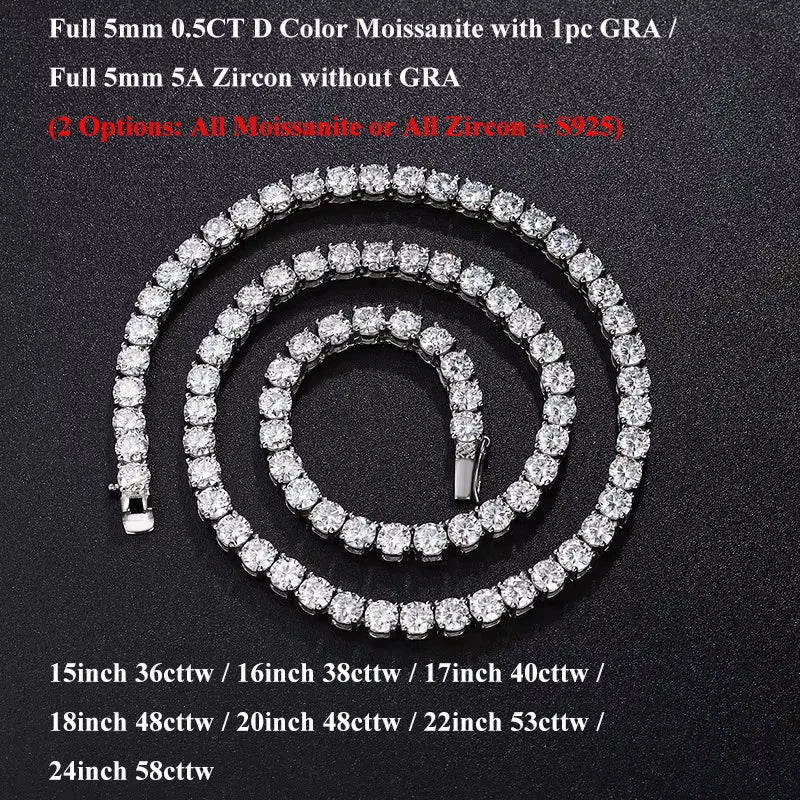 Moissanite Tennis Halsband 2-5mm Full D-färg - 925 Silver med Certifikat