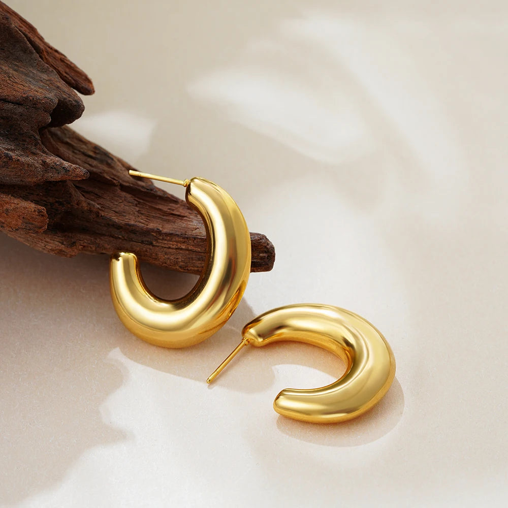 Chunky Hoop Örhängen Rostfritt Stål - 18K Guldplätering Vintage