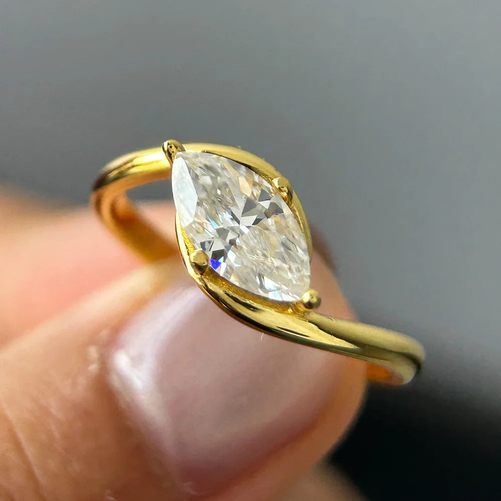 Moissanite Ring 1-2ct Marquise Cut - 925 Silver 18K Guldplätering