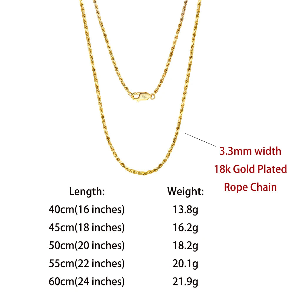 Rope Chain Halsband 1.7mm 925 Silver - 18K Guldplätering Unisex