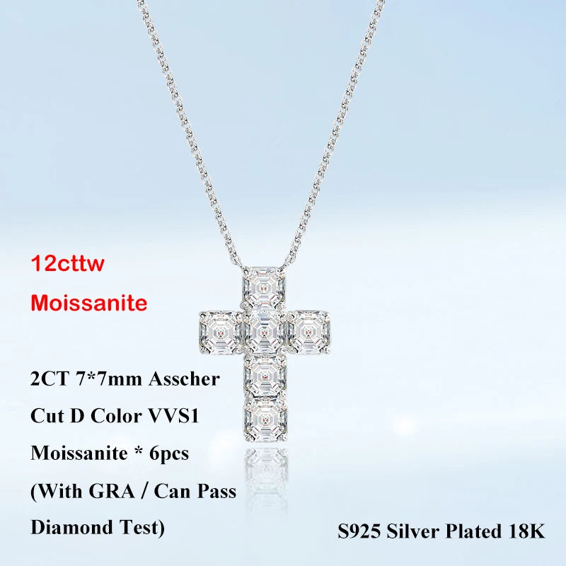 Moissanite Halsband 12ct Asscher Cut 7mm - 925 Sterling Silver 18K vit guldplätering