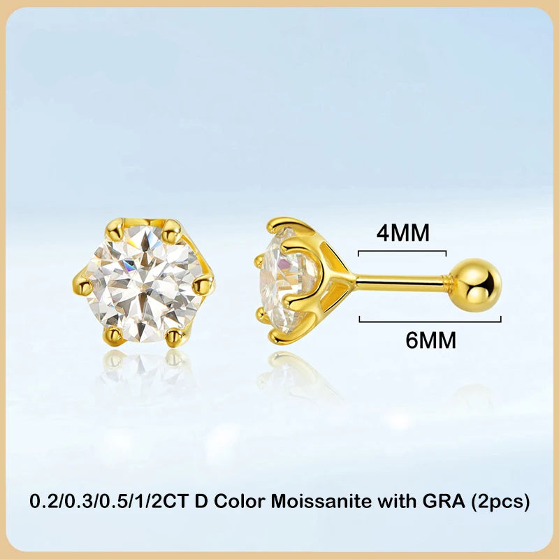 Moissanite Örhängen 0.2-2ct D-färg 6-Klors - 925 Silver 18K Plätering