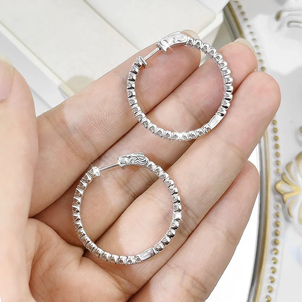 Moissanite Hoop Örhängen 2mm - 925 Silver 18K Guldplätering