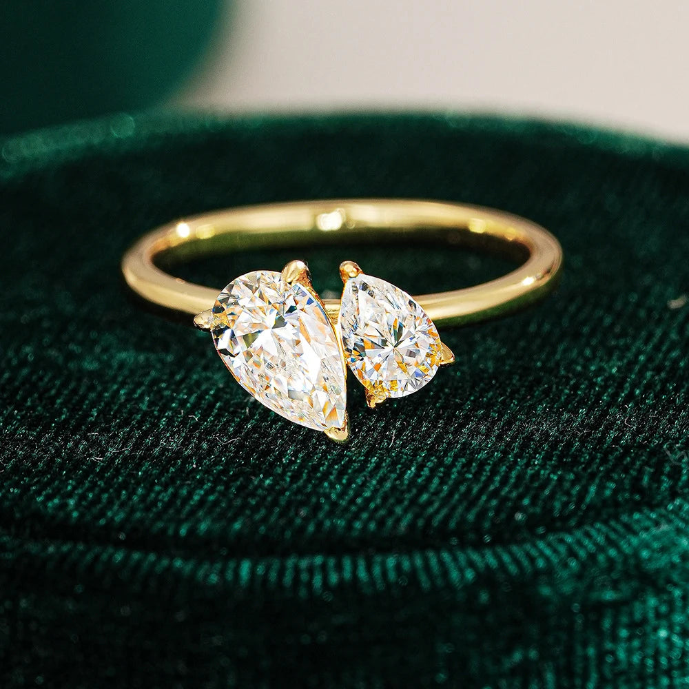 Moissanite Ring 1.5ct Dubbel Pear Cut - 925 Silver 18K Guldplätering