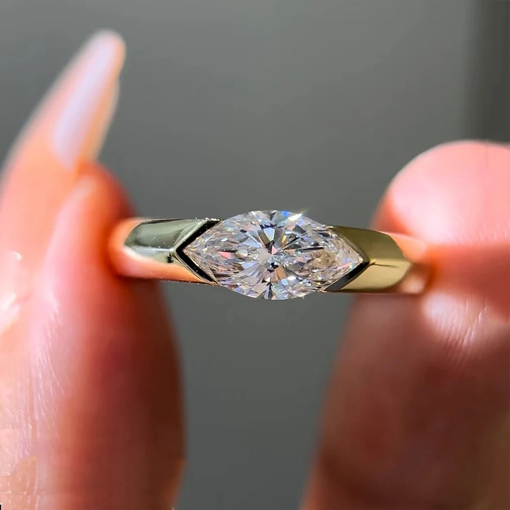 Moissanite Ring 1ct Marquise Cut - 925 Silver 18K Guldplätering