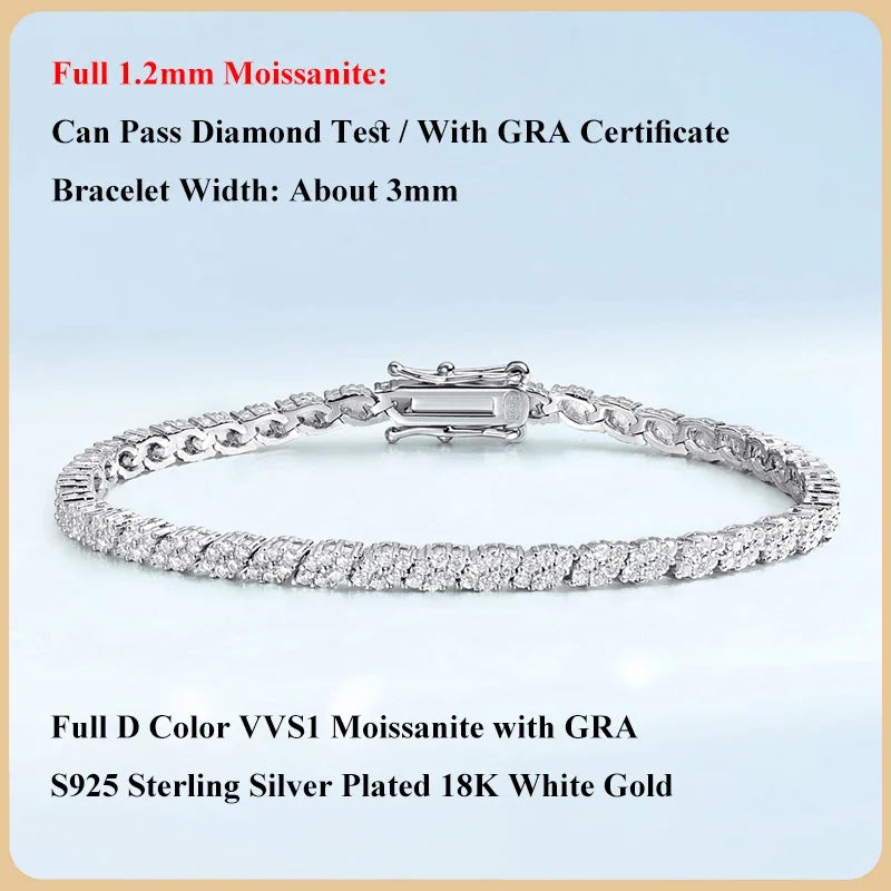 Moissanite Tennis Armband Rhombus 1.2mm D-färg - 925 Silver 18K Plätering
