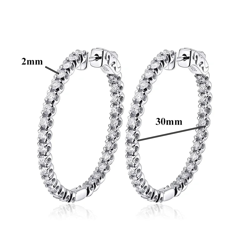 Moissanite Hoop Örhängen 2mm - 925 Silver 18K Guldplätering