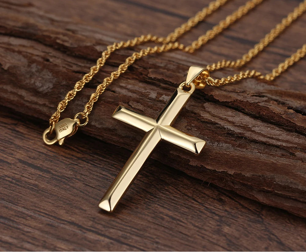 Kors Halsband 925 Silver - 14K Guldplätering Rope Chain