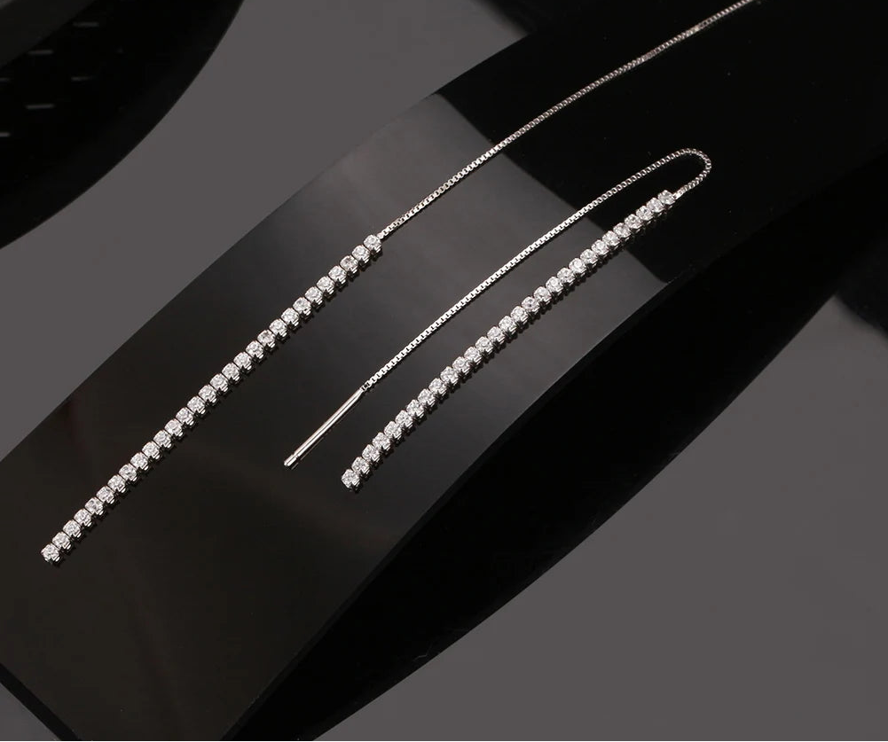 Tassel Örhängen Zirkon 925 Silver - Långa Kedja Drop Tennis