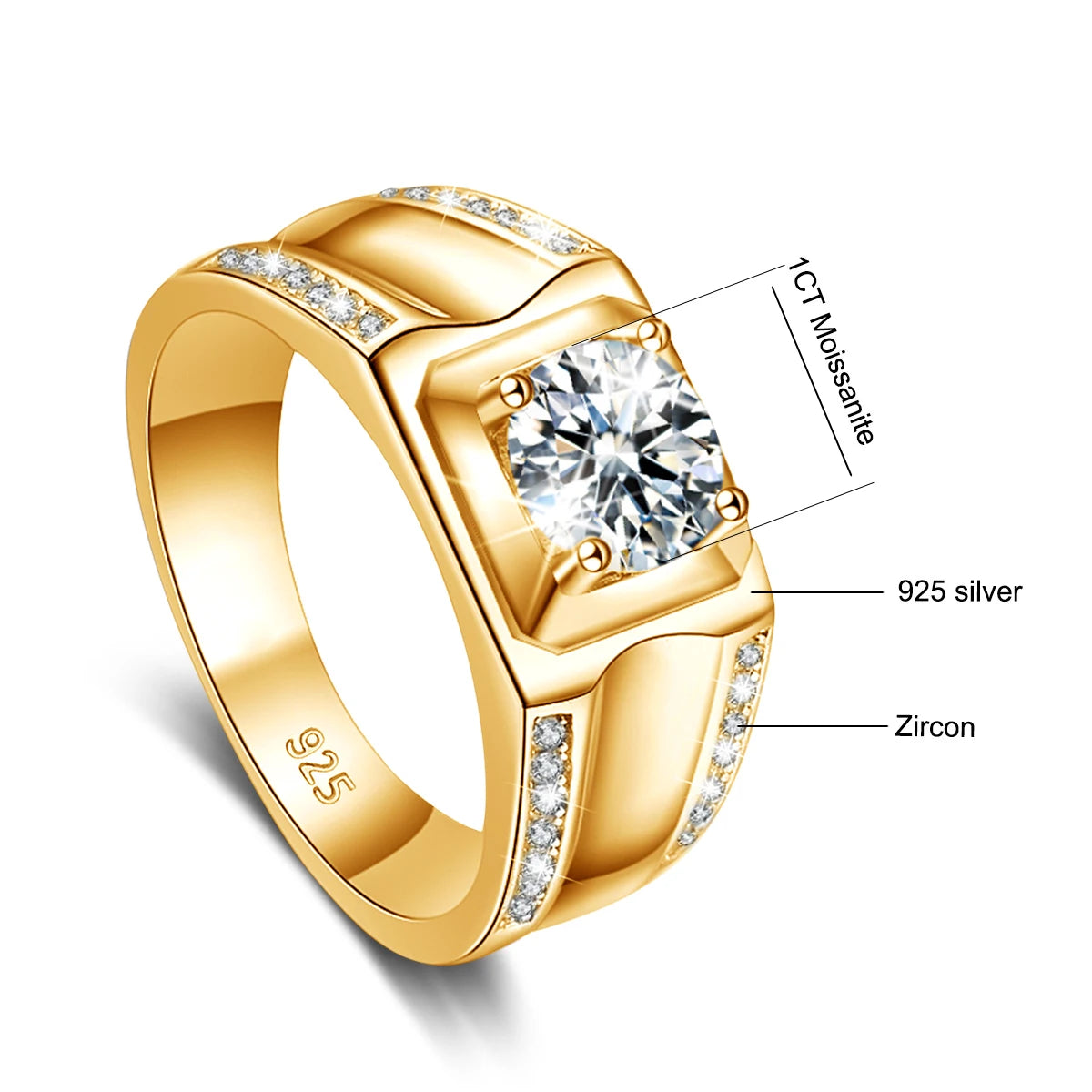 Herr ring Moissanite 925 Silver - Vigselring