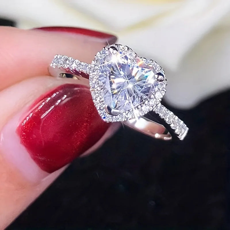 Hjärtformad Moissanite Ring 1ct - 925 Sterling Silver Förlovningsring