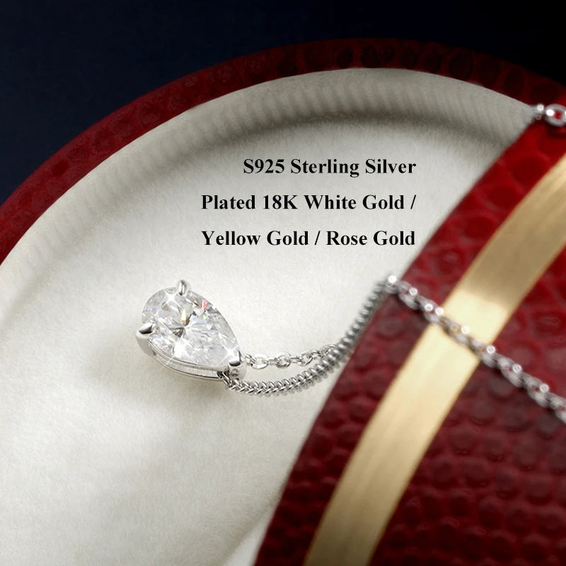 Moissanite Halsband 1-5ct Pear Cut D-färg - 925 Silver 18K Roséguld med GRA