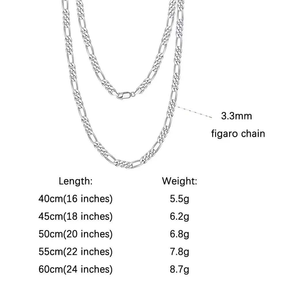 Figaro Halsband 3.3mm 925 Silver - 18K Guldplätering Diamantslipad Unisex