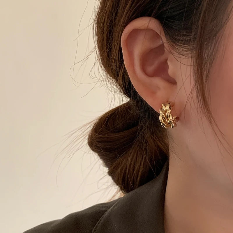 Twisted Hoop Örhängen 925 Silver - 18K Guldplätering Vintage