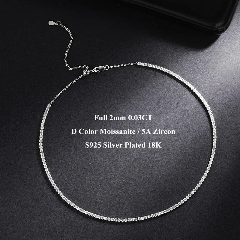 Moissanite Tennis Halsband 2mm 0.03ct D-färg - 925 Silver 18K Guldplätering