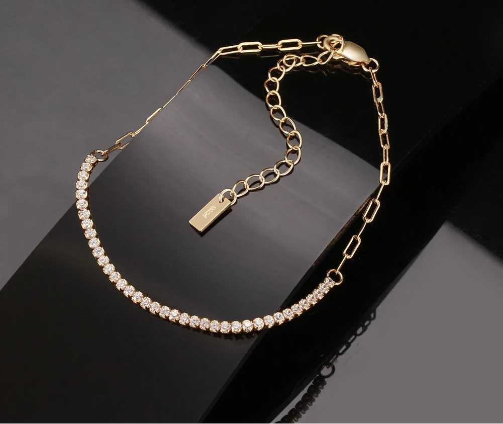 Paperclip Tennisarmband 925 Silver - 14K Guldplätering Handgjort