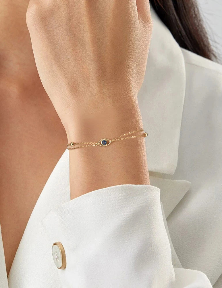 Evil Eye Armband 2-Lager - 925 Silver 14K Guldplätering