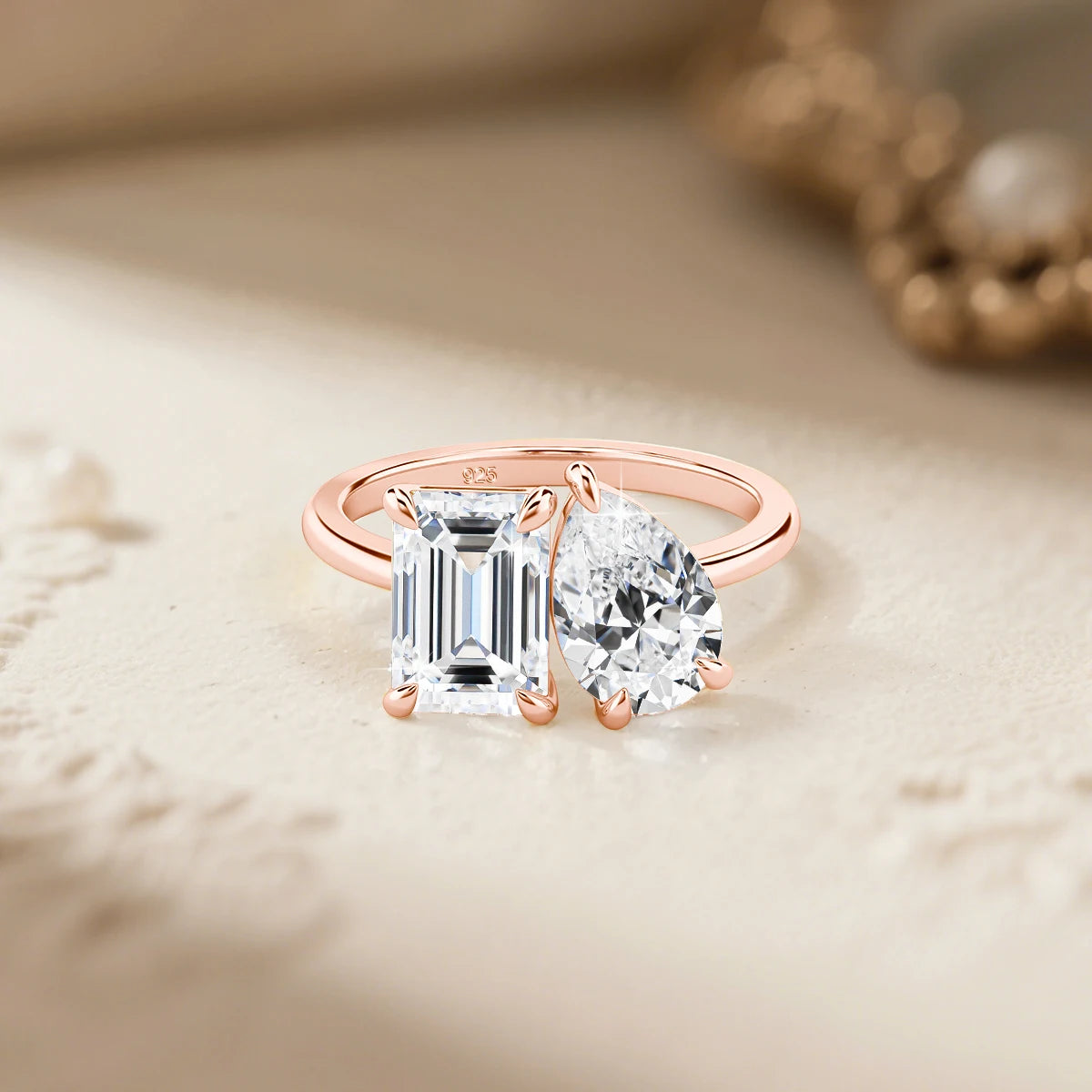 Moissanite Ring 3.5ct 2-Sten - 925 Silver 18K Guldplätering