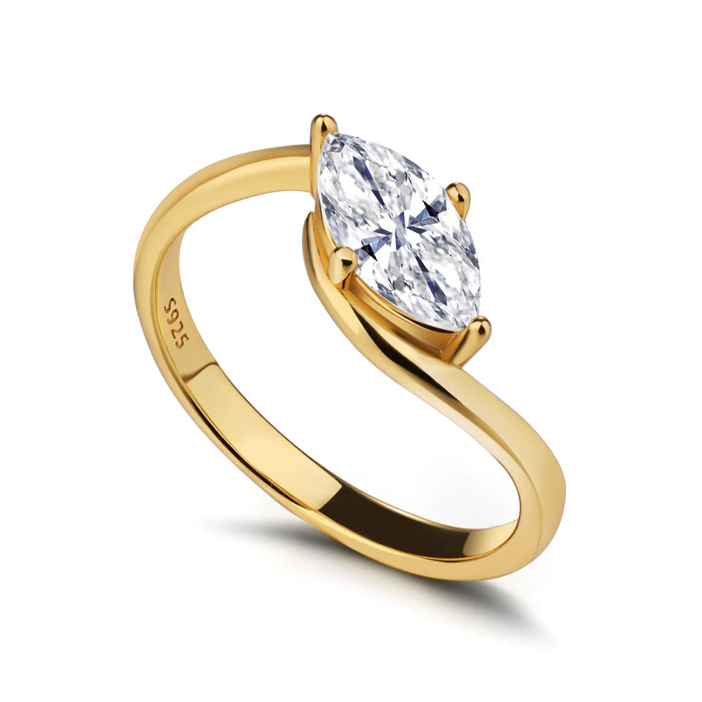 Moissanite Ring 1-2ct Marquise Cut - 925 Silver 18K Guldplätering
