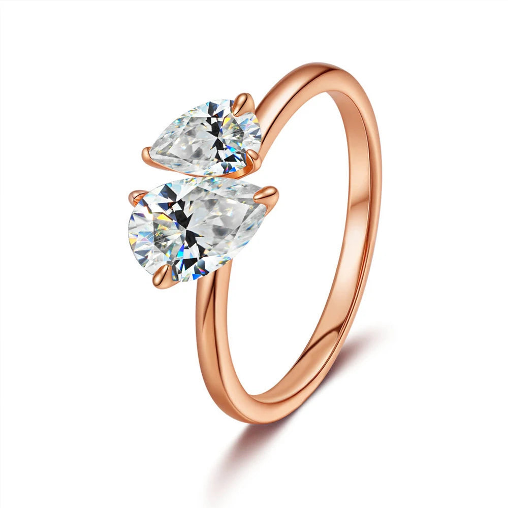 Moissanite Ring 1.5ct Dubbel Pear Cut - 925 Silver 18K Guldplätering