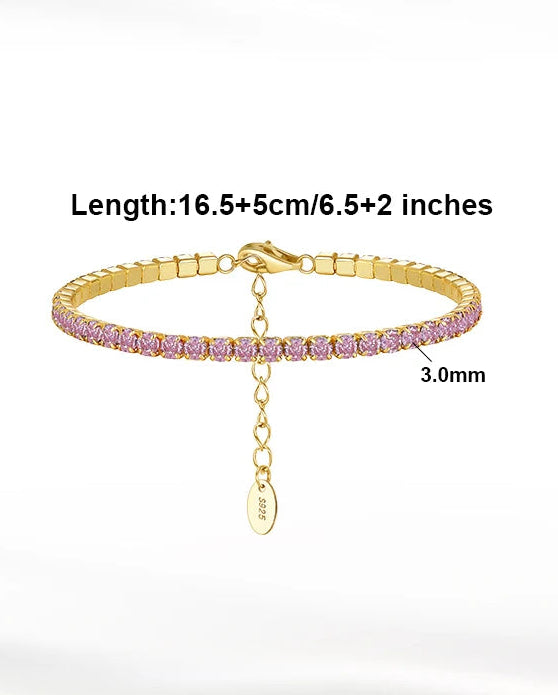 Tennis Armband 3mm Zirconia - 925 Silver 14K Guldplätering